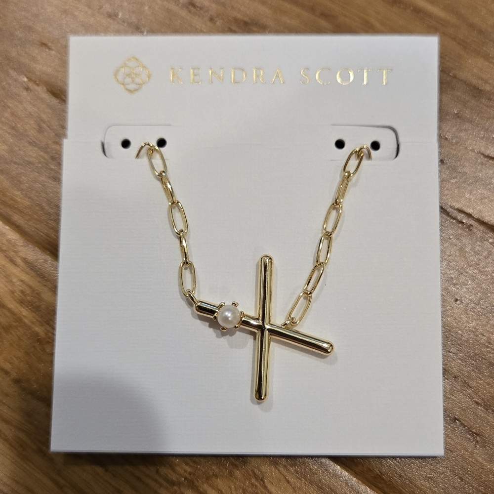 Kendra Scott Pearl Gold Letter X Short Pendant Necklace